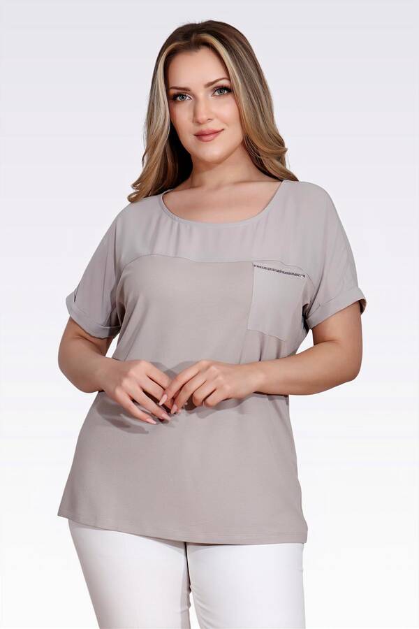 10852 TAŞ DETAYLI RAHAT KESİM BLUZ - 1