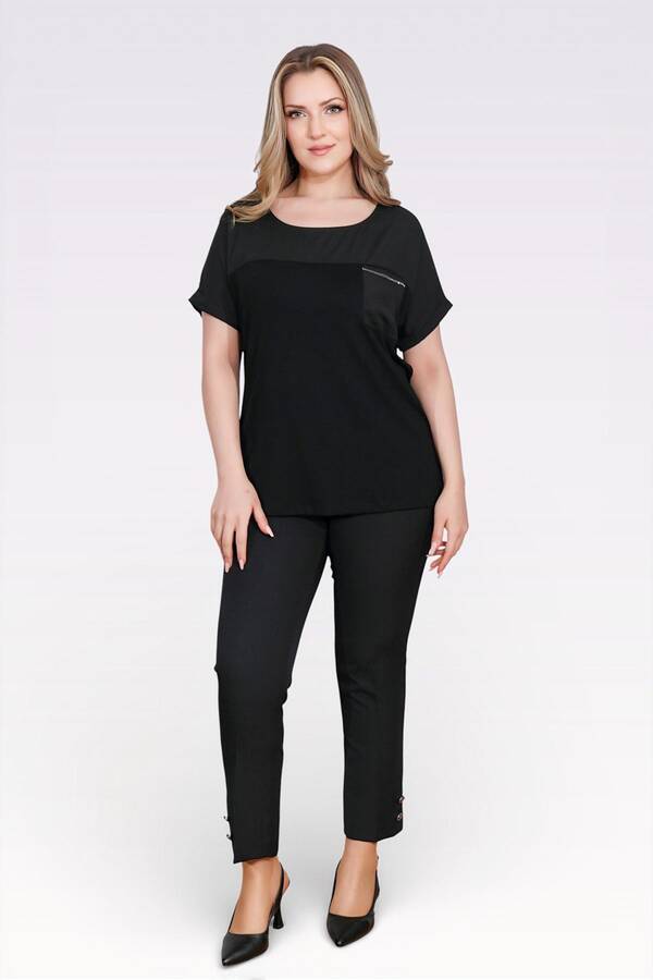 10852 TAŞ DETAYLI RAHAT KESİM BLUZ