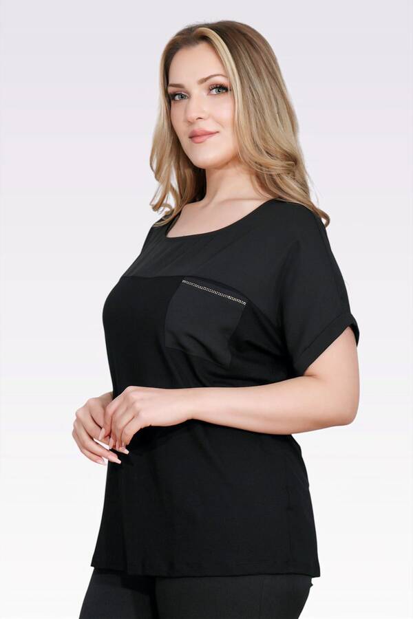 10852 TAŞ DETAYLI RAHAT KESİM BLUZ