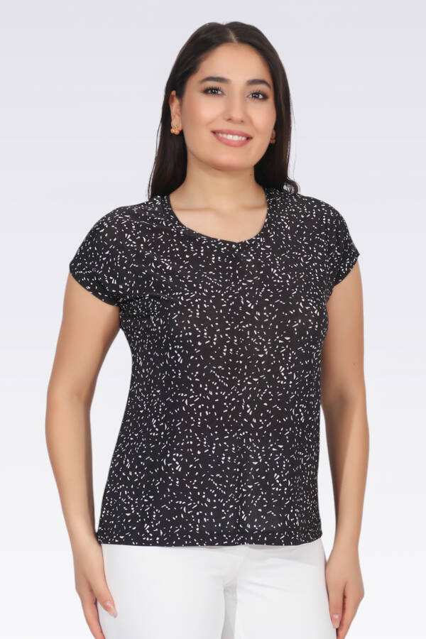 10956 V YAKA DESENLİ ÖRME BLUZ - 1