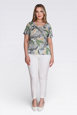 10968 BİSİKLET YAKA KISA KOL DESENLİ ÖRME BLUZ - Thumbnail