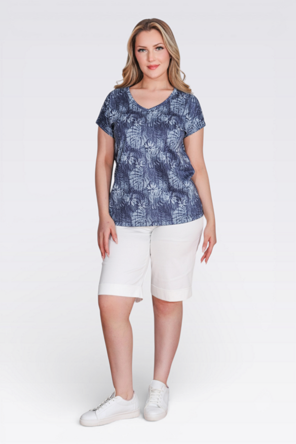 10969 V YAKA DÜŞÜK KOL DESENLİ ÖRME BLUZ