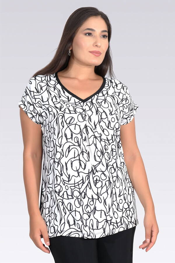 10994 ÖNÜ DESENLİ RAHAT KESİM BLUZ