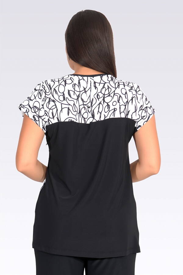 10994 ÖNÜ DESENLİ RAHAT KESİM BLUZ