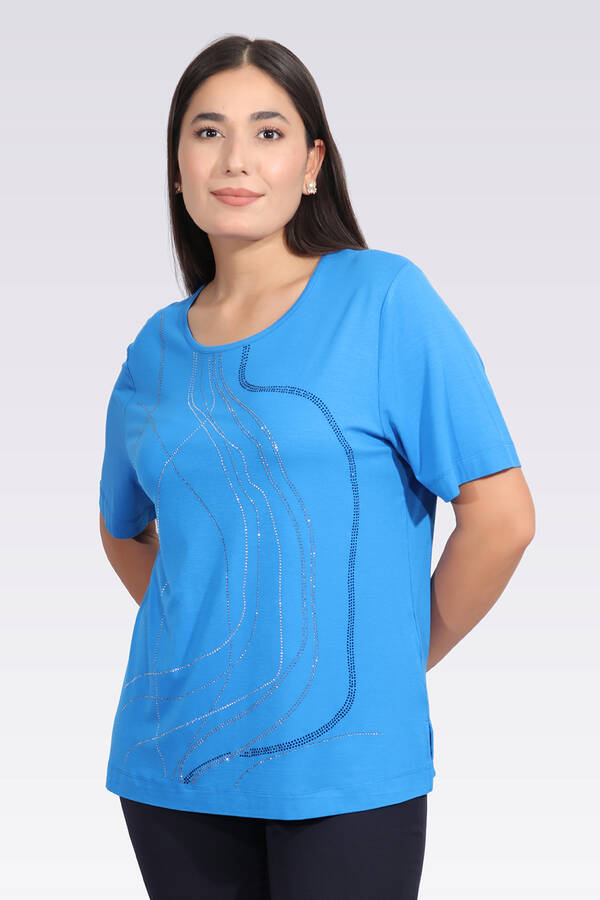 11039 TAŞ BASKILI KISA KOL ÖRME BLUZ