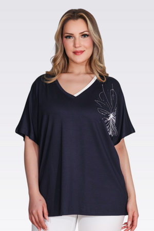 TOLGA SARAÇOĞLU - 11058 V YAKA TAŞ BASKLI ŞIK ÖRME BLUZ