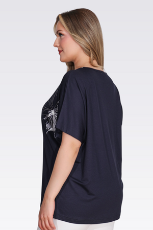 11058 V YAKA TAŞ BASKLI ŞIK ÖRME BLUZ - Thumbnail