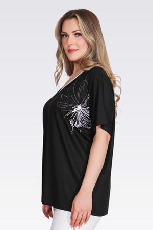 11058 V YAKA TAŞ BASKLI ŞIK ÖRME BLUZ - Thumbnail