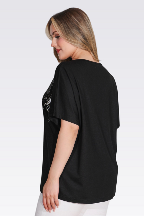 11058 V YAKA TAŞ BASKLI ŞIK ÖRME BLUZ