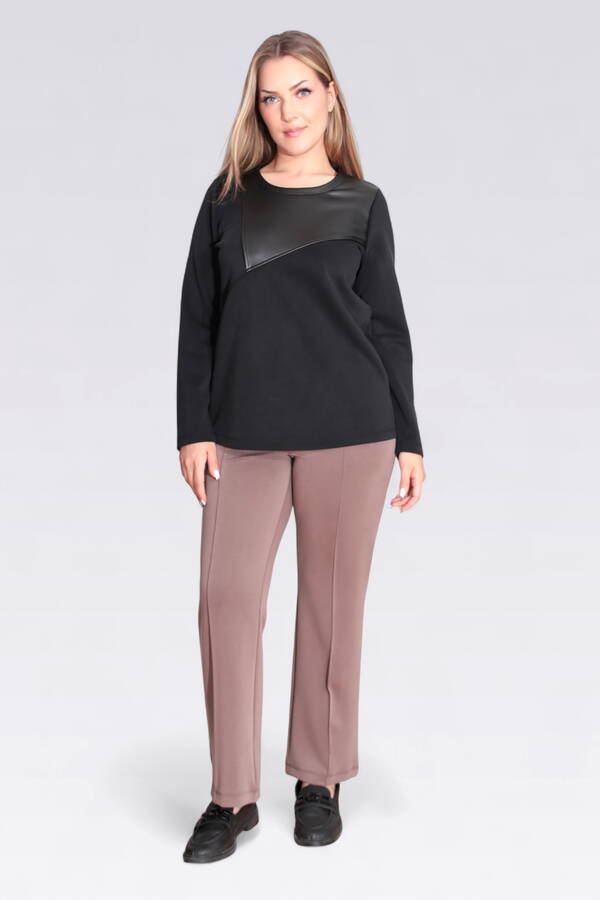 11088 SUNİ DERİ DETAYLI SWEATSHİRT - 2