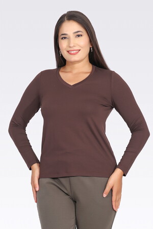 11105 V YAKA UZUN KOL TSHİRT - 1