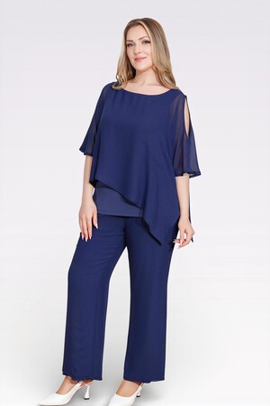 30094 BELİ LASTİKLİ BORU PAÇA ASTARLI ŞİFON PANTOLON - Thumbnail