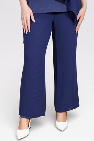 30094 BELİ LASTİKLİ BORU PAÇA ASTARLI ŞİFON PANTOLON - Thumbnail