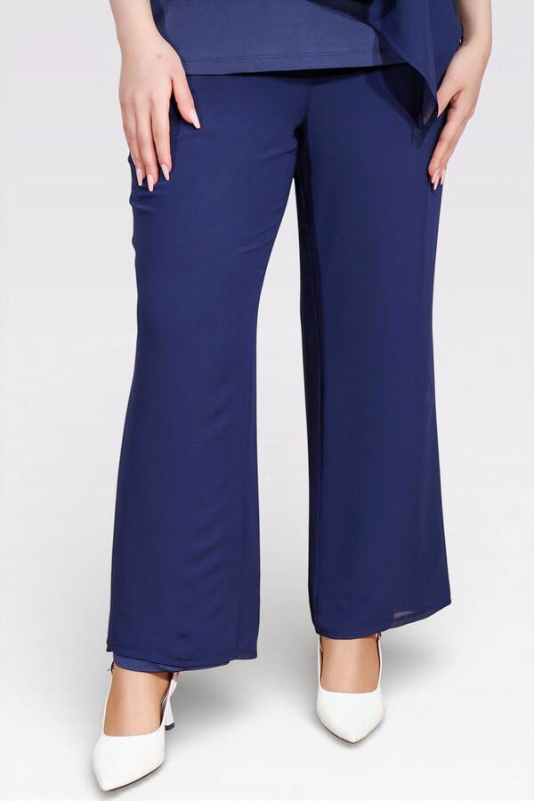 30094 BELİ LASTİKLİ BORU PAÇA ASTARLI ŞİFON PANTOLON