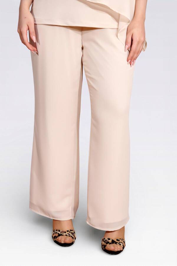 30094 BELİ LASTİKLİ BORU PAÇA ASTARLI ŞİFON PANTOLON