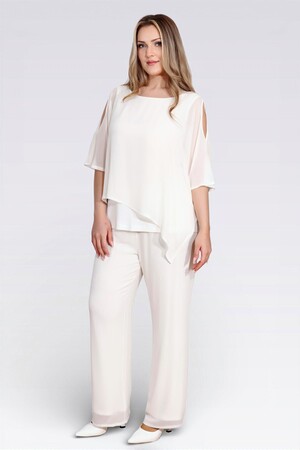 30094 BELİ LASTİKLİ BORU PAÇA ASTARLI ŞİFON PANTOLON - Thumbnail