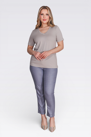 30101 MELANJ DOKULU YUMUŞAK KUMAŞ BİLEK BOY PANTOLON - Thumbnail