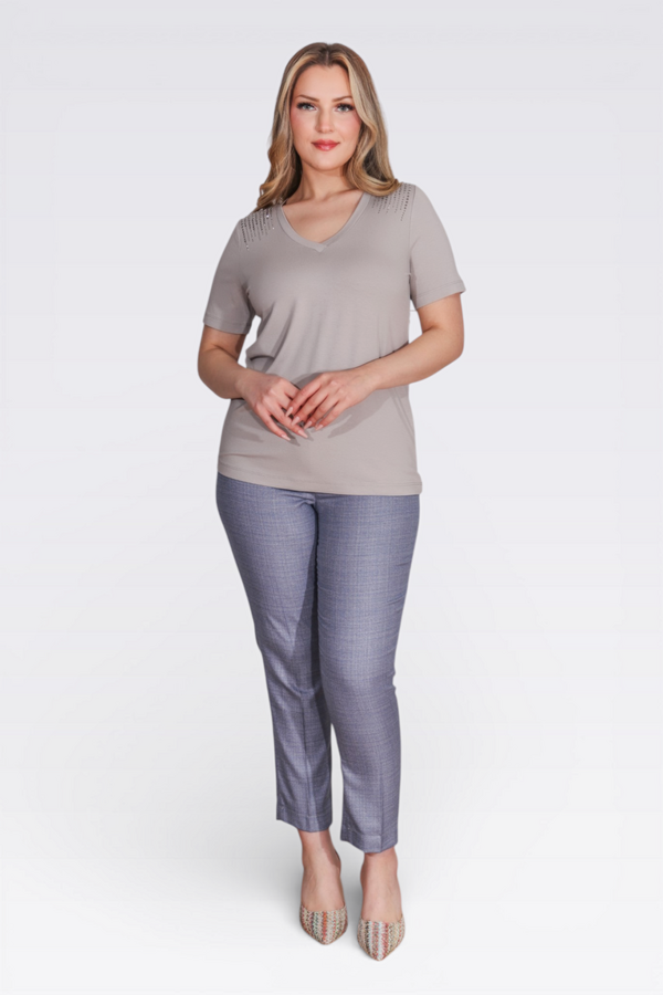 TOLGA SARAÇOĞLU - 30101 MELANJ DOKULU YUMUŞAK KUMAŞ BİLEK BOY PANTOLON