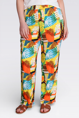 30109 BELİ LASTİKLİ RAHAT KESİM BORU PAÇA DESENLİ PANTOLON - Thumbnail