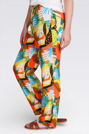 30109 BELİ LASTİKLİ RAHAT KESİM BORU PAÇA DESENLİ PANTOLON - Thumbnail