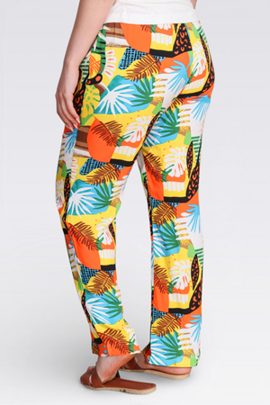 30109 BELİ LASTİKLİ RAHAT KESİM BORU PAÇA DESENLİ PANTOLON - Thumbnail