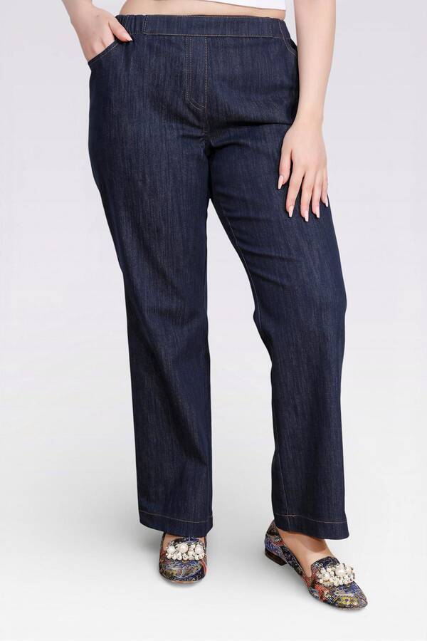 30148 BELİ LASTİKLİ RAHAT KESİM BORU PAÇA DENİM PANTOLON