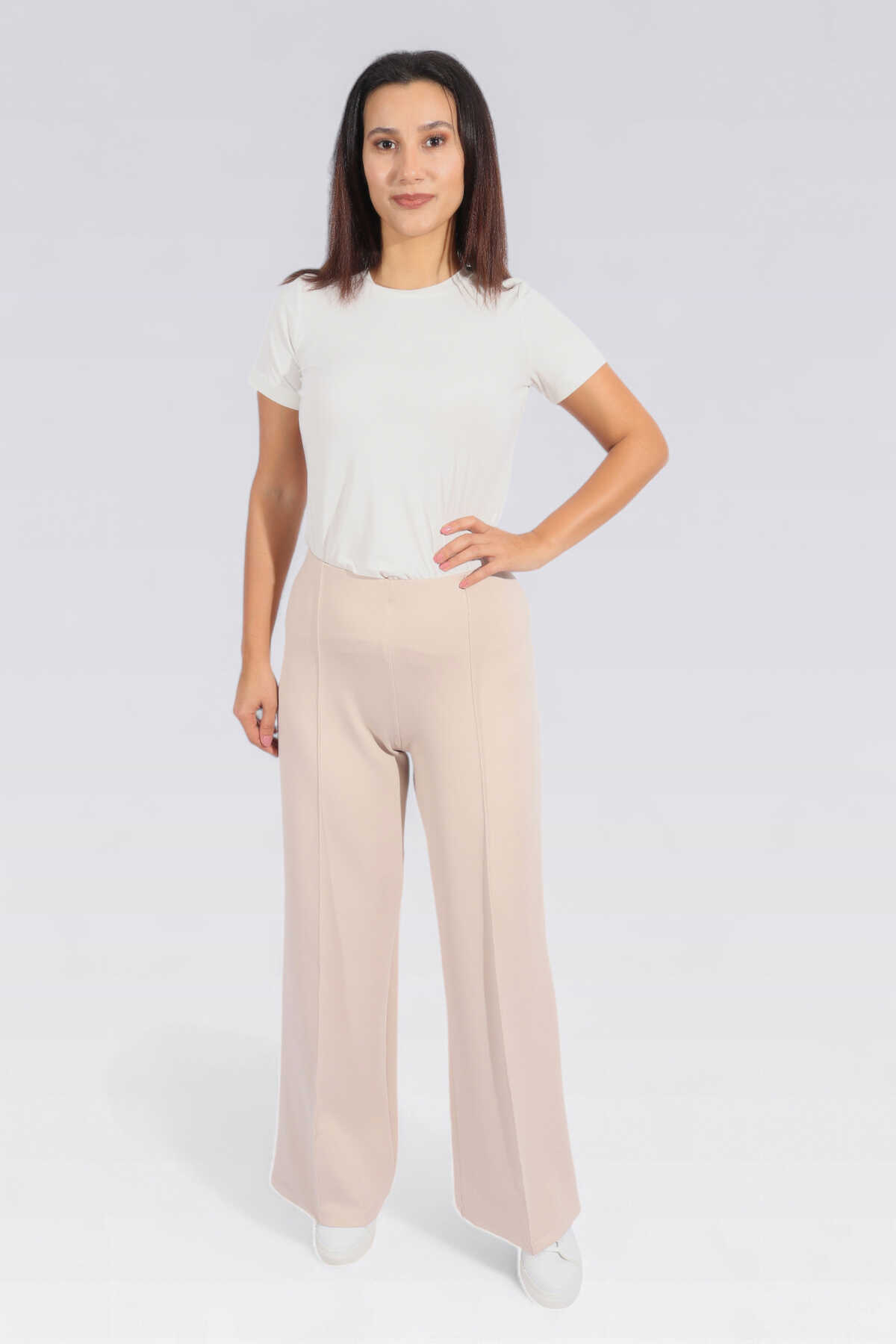 30237 Beli Lastikli Rahat Kesim Geniş Paça Örme Pantolon