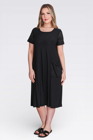 40173 FLOK KUMAŞ DETAYLI MİDİ BOY KISA KOL ÖRME ELBİSE - Thumbnail