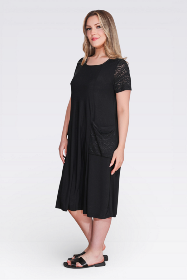 40173 FLOK KUMAŞ DETAYLI MİDİ BOY KISA KOL ÖRME ELBİSE