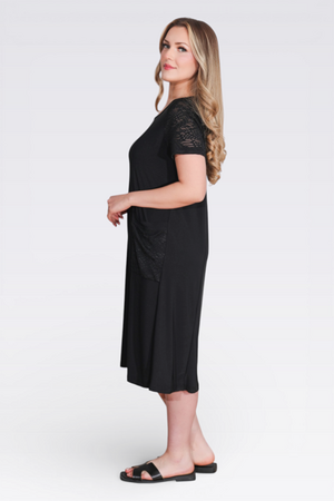 40173 FLOK KUMAŞ DETAYLI MİDİ BOY KISA KOL ÖRME ELBİSE - Thumbnail