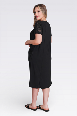 40173 FLOK KUMAŞ DETAYLI MİDİ BOY KISA KOL ÖRME ELBİSE - Thumbnail