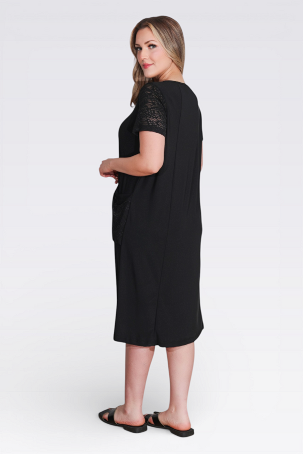 40173 FLOK KUMAŞ DETAYLI MİDİ BOY KISA KOL ÖRME ELBİSE