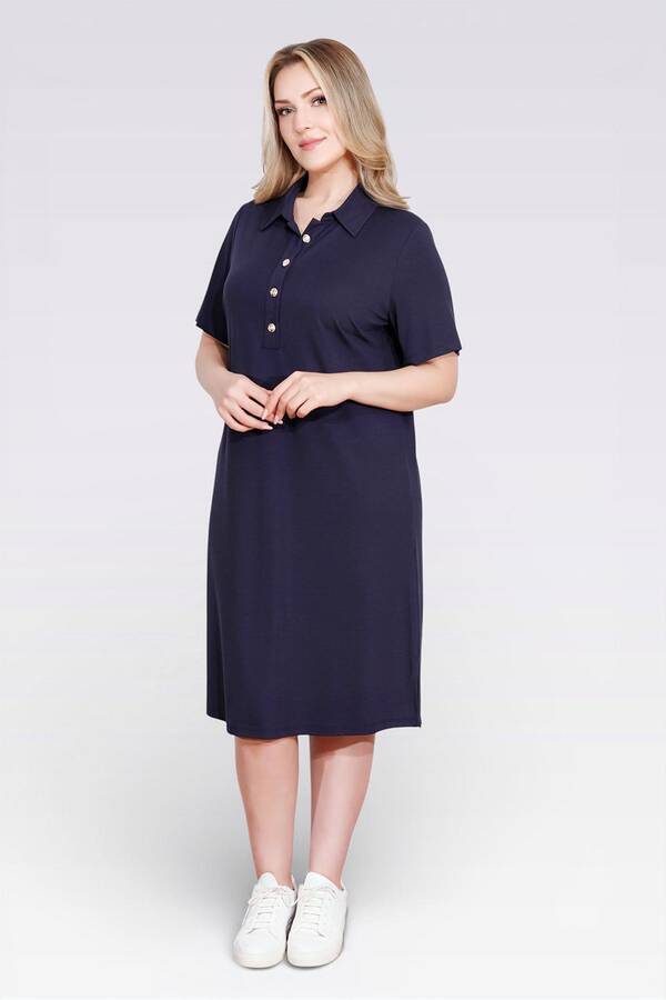 40181 GOLD DÜĞME DETAYLI KISA KOL ÖRME ELBİSE