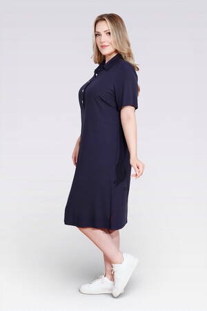 40181 GOLD DÜĞME DETAYLI KISA KOL ÖRME ELBİSE - Thumbnail