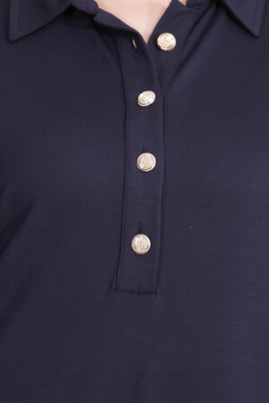 40181 GOLD DÜĞME DETAYLI KISA KOL ÖRME ELBİSE - Thumbnail