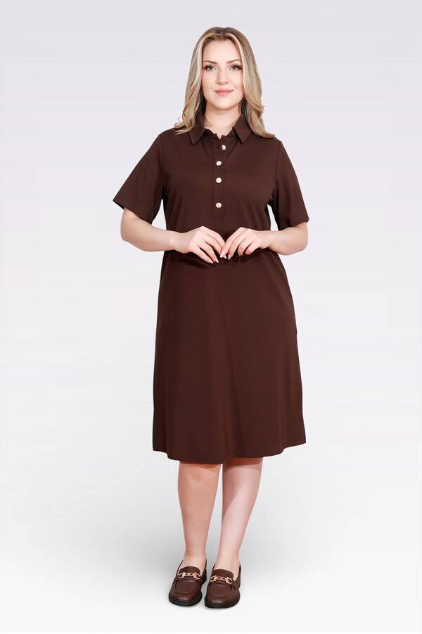 40181 GOLD DÜĞME DETAYLI KISA KOL ÖRME ELBİSE