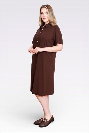 40181 GOLD DÜĞME DETAYLI KISA KOL ÖRME ELBİSE - Thumbnail