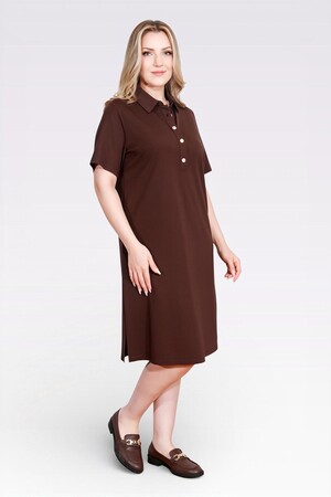 40181 GOLD DÜĞME DETAYLI KISA KOL ÖRME ELBİSE - Thumbnail