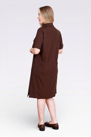 40181 GOLD DÜĞME DETAYLI KISA KOL ÖRME ELBİSE - Thumbnail