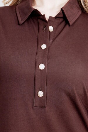 40181 GOLD DÜĞME DETAYLI KISA KOL ÖRME ELBİSE - Thumbnail