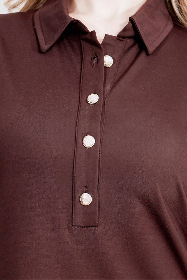 40181 GOLD DÜĞME DETAYLI KISA KOL ÖRME ELBİSE