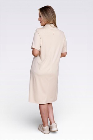 40181 GOLD DÜĞME DETAYLI KISA KOL ÖRME ELBİSE - Thumbnail