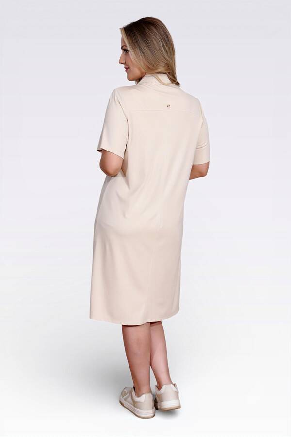 40181 GOLD DÜĞME DETAYLI KISA KOL ÖRME ELBİSE