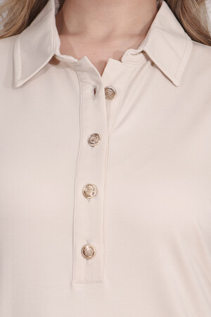 40181 GOLD DÜĞME DETAYLI KISA KOL ÖRME ELBİSE - Thumbnail