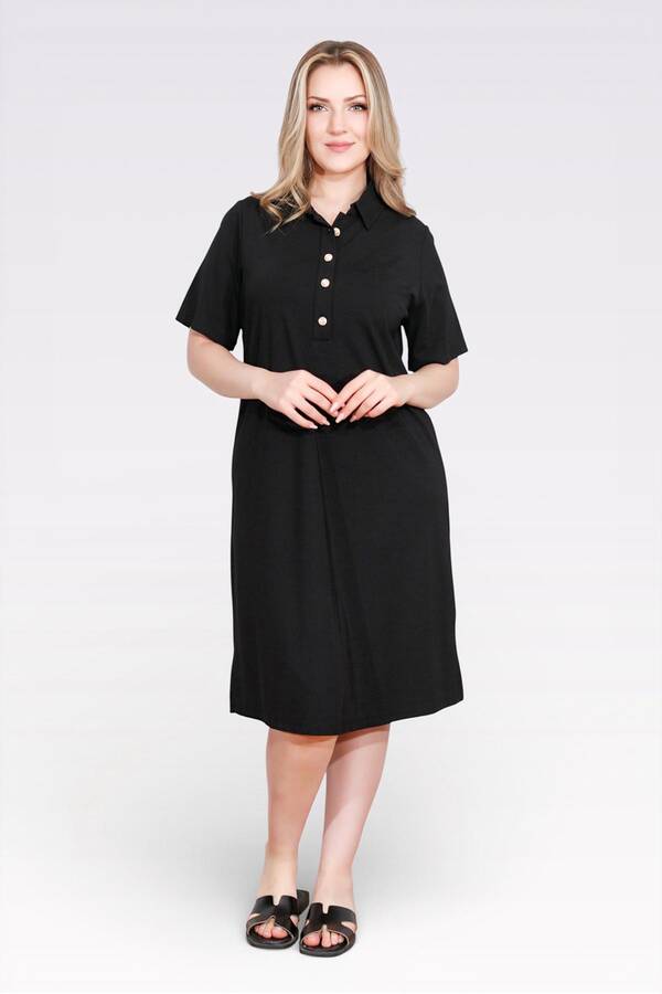 40181 GOLD DÜĞME DETAYLI KISA KOL ÖRME ELBİSE