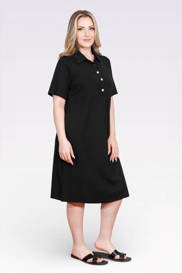 40181 GOLD DÜĞME DETAYLI KISA KOL ÖRME ELBİSE