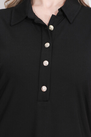 40181 GOLD DÜĞME DETAYLI KISA KOL ÖRME ELBİSE - Thumbnail