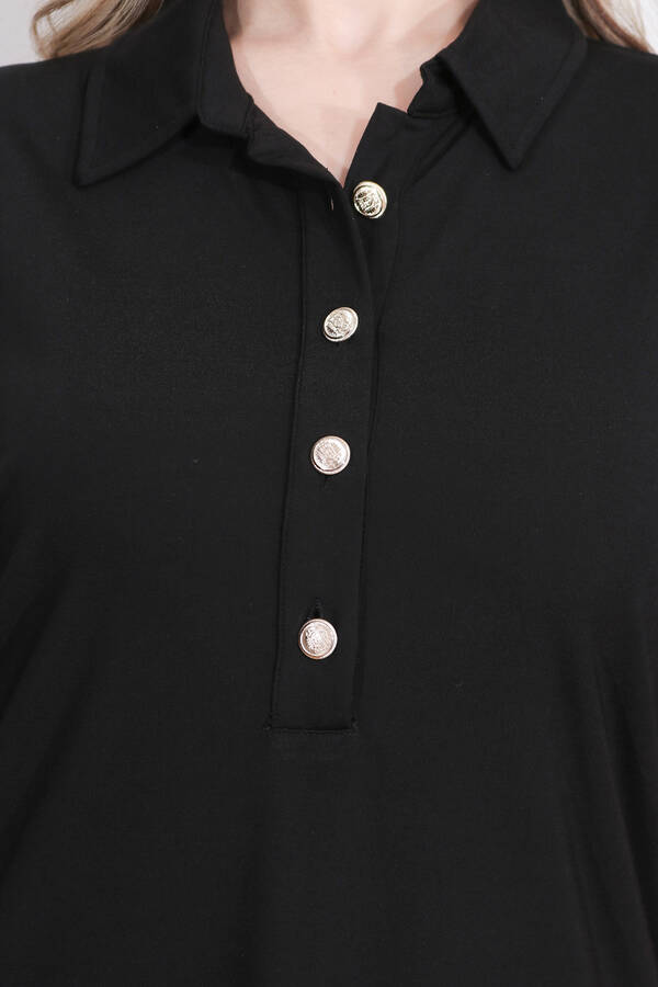 40181 GOLD DÜĞME DETAYLI KISA KOL ÖRME ELBİSE