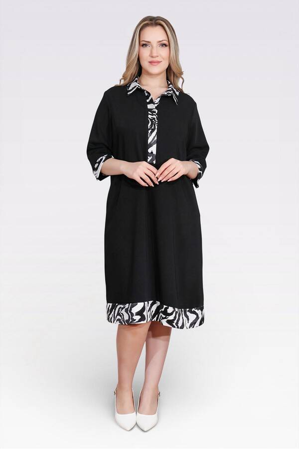 40184 DESENLİ SATEN KOMBİNLİ RAHAT KESİM ŞIK ELBİSE