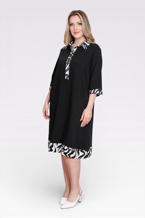 40184 DESENLİ SATEN KOMBİNLİ RAHAT KESİM ŞIK ELBİSE - Thumbnail